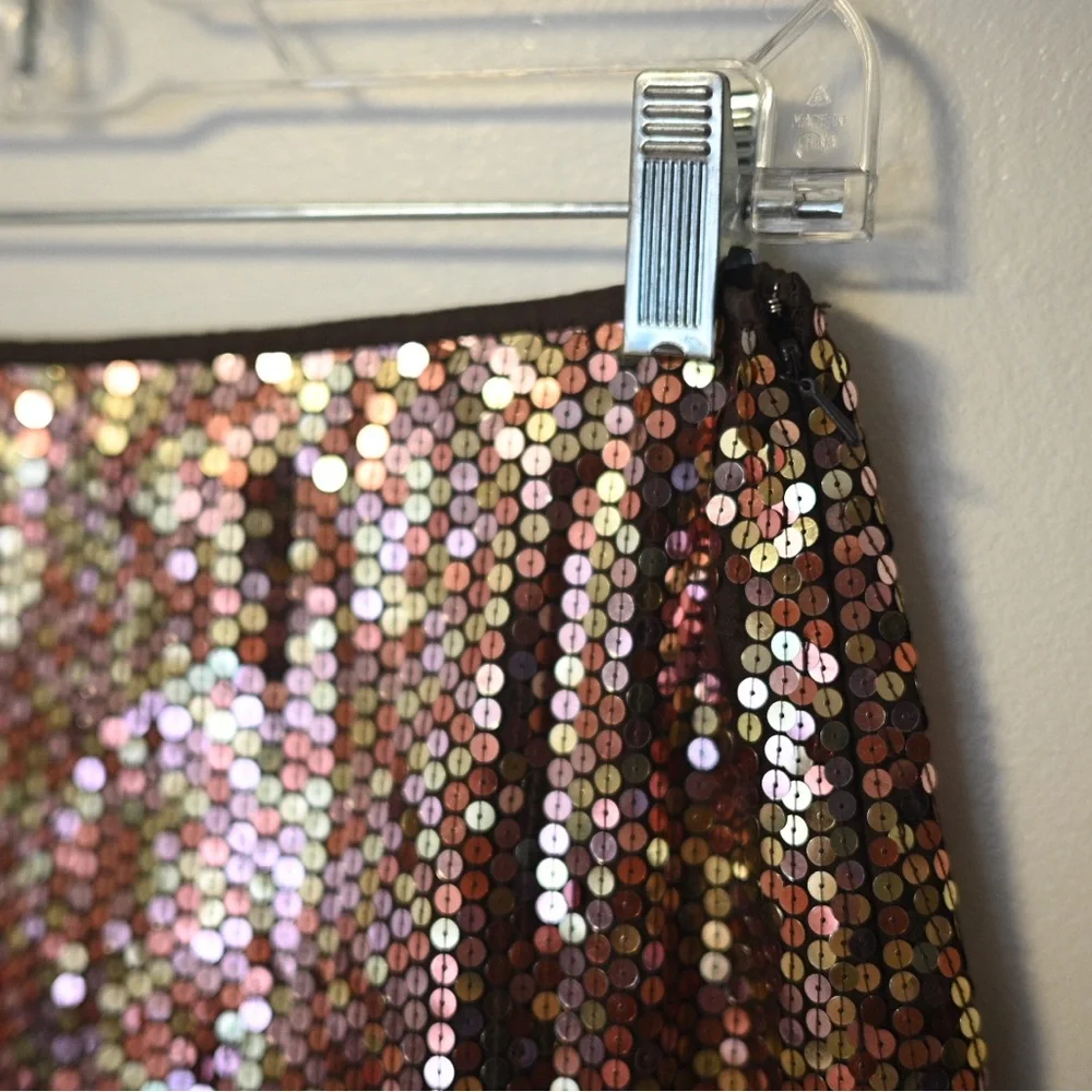 Vintage Express Y2K Sequin Mini Skirt - Copper & Gold Womens Size 1/2 NWOT - Picture 2 of 11